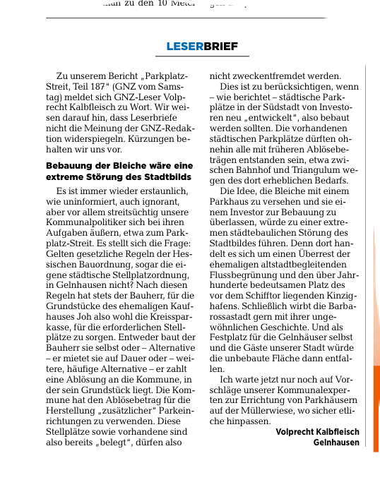 Leserbrief Kalbfleisch GNZ vom 12.06.2020
